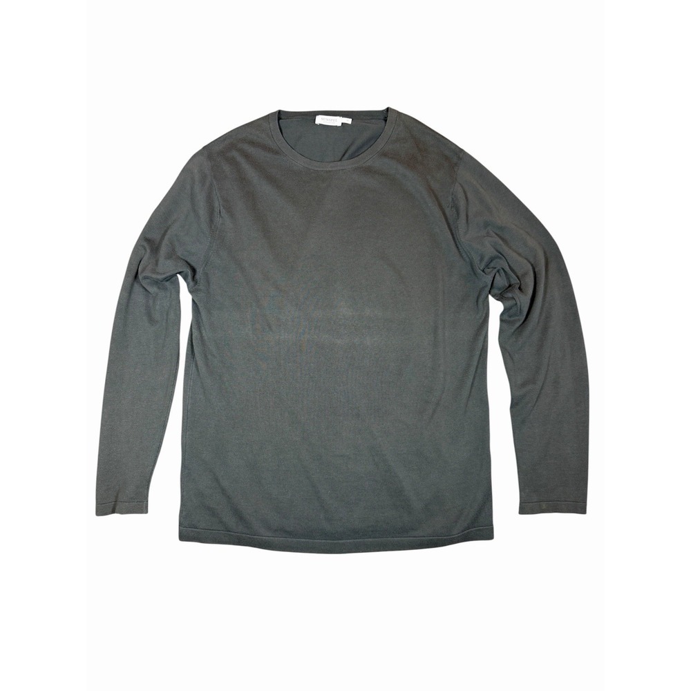 Sunspel Mens M Green Long Sleeve Crewneck T Shirt Cotton Knit Made Portugal